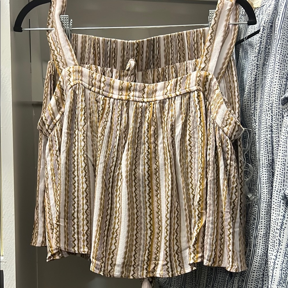 Final Touch - Striped Beige and Yellow Sleeveless Top and Shorts